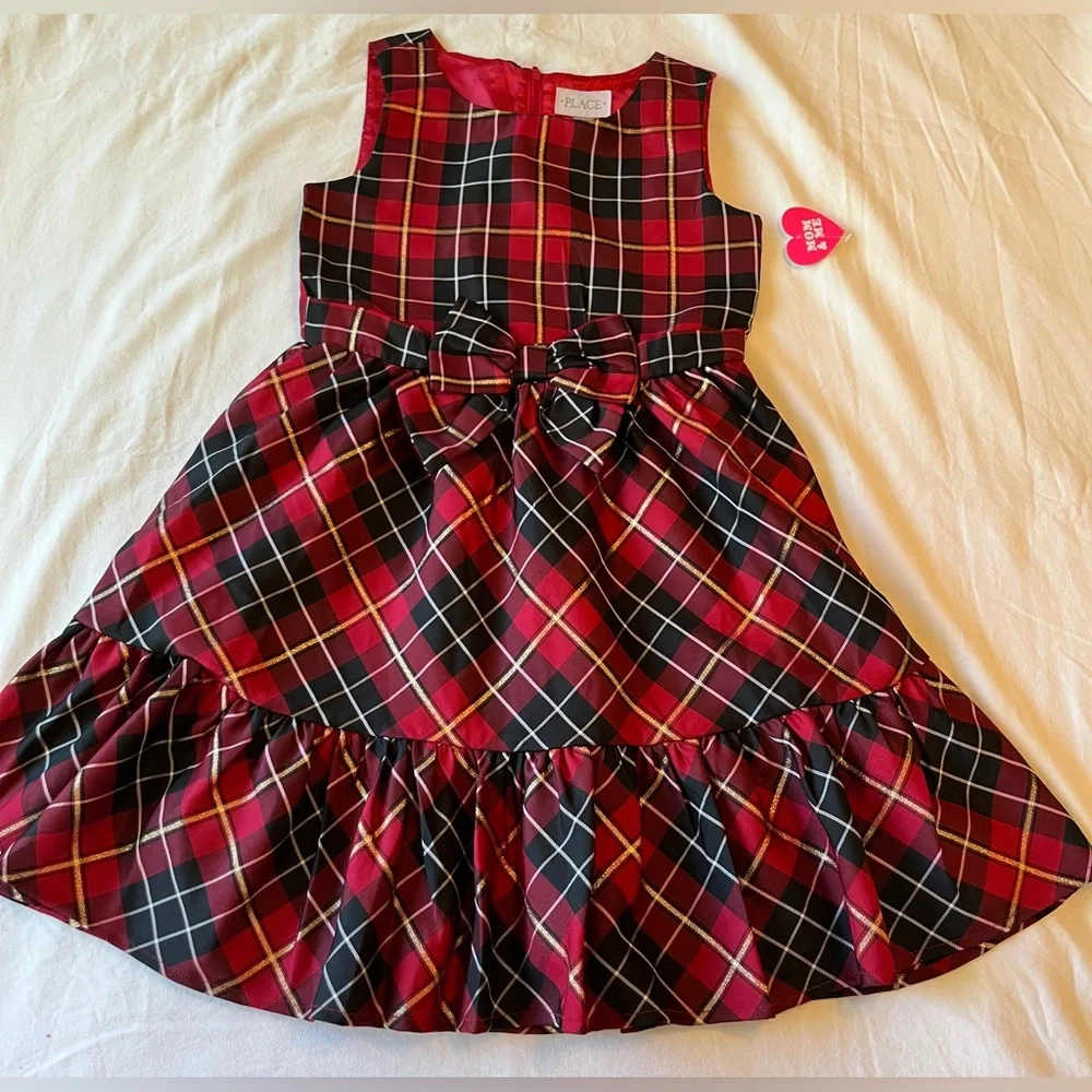 The Children’s Place Girls Plaid Satin Tiered Fit & Flare Party Dress Sz 10 NWT